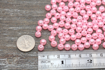 6mm Light Pink Faux Pearl Beads, Faux Pearl Gumball Beads, Imitation Pearl Beads, Chunky Beads, Smooth Plastic Round Beads #1877