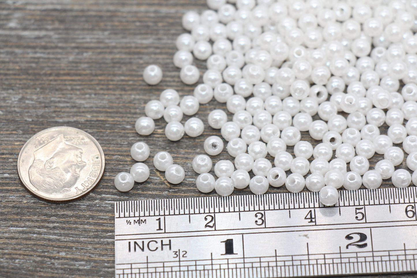 4mm White Faux Pearl Beads, Faux Pearl Gumball Beads, Imitation Pearl Beads, Chunky Beads, Smooth Plastic Round Beads #1880