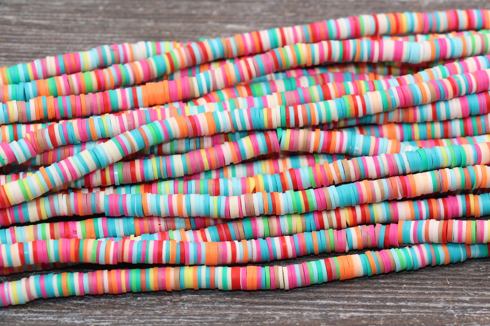 6mm Multicolored Heishi Beads, Polymer Clay Disc Beads, African Disc Beads, Wholesale Vinyl Heishi, 16 inch Strand #14