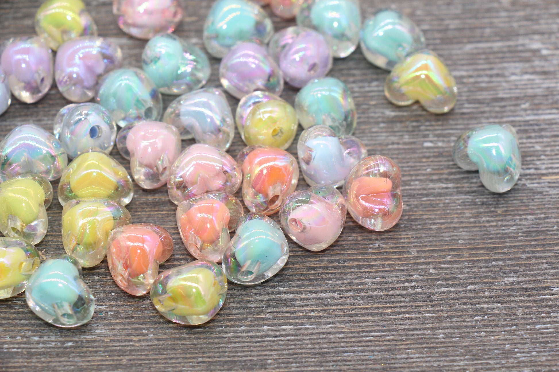 Iridescent Heart Beads, Multicolor AB Heart Beads, Heart Chunky Acrylic Beads, Bracelet Making Jewelry Finding #1901