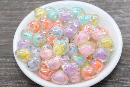 Iridescent Heart Beads, Multicolor AB Heart Beads, Heart Chunky Acrylic Beads, Bracelet Making Jewelry Finding #1901