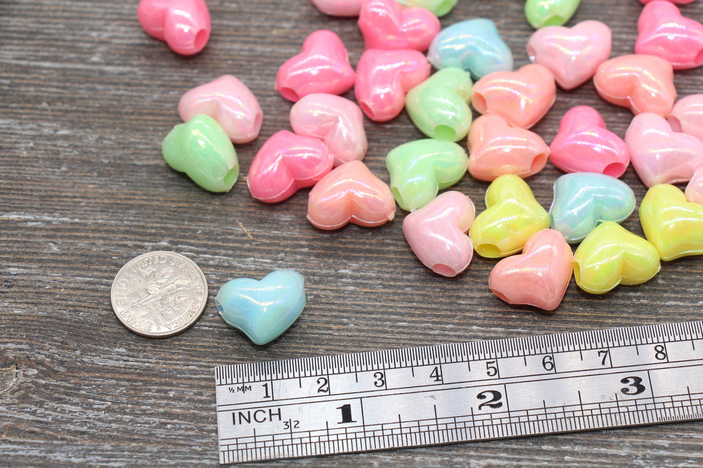 Iridescent Heart Beads, Multicolor AB Heart Beads, Heart Chunky Acrylic Beads, Bracelet Making Jewelry Finding #1905