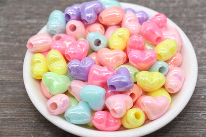 Iridescent Heart Beads, Multicolor AB Heart Beads, Heart Chunky Acrylic Beads, Bracelet Making Jewelry Finding #1905