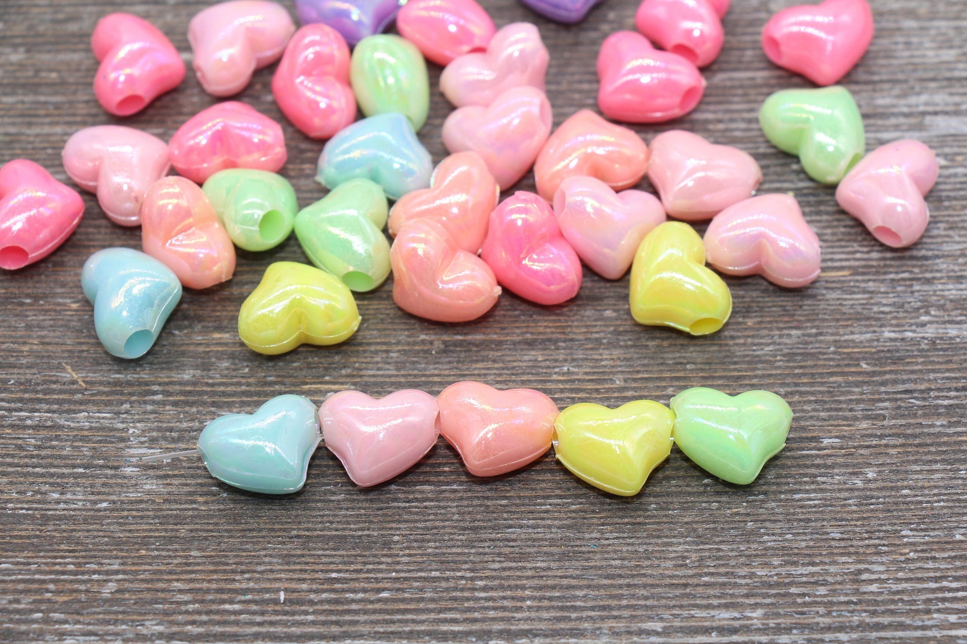 Iridescent Heart Beads, Multicolor AB Heart Beads, Heart Chunky Acrylic Beads, Bracelet Making Jewelry Finding #1905