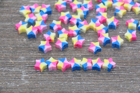 Star Polymer Clay Beads, Multicolored Star Fimo Cane Beads, Assorted Star Shape Beads, Rainbow Star Slice Beads #26