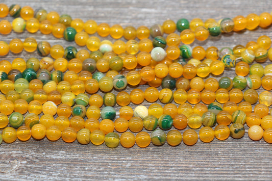 Stripe Agate Beads, Yellow and Green Stripe Agate, Gemstone Smooth Round Beads, Size 6mm 8mm 12mm, Full Strand 15.5 inch, #233