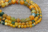 Stripe Agate Beads, Yellow and Green Stripe Agate, Gemstone Smooth Round Beads, Size 6mm 8mm 12mm, Full Strand 15.5 inch, #233