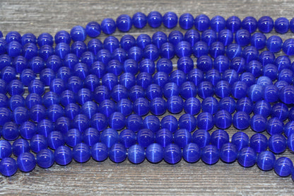 Royal Blue Cat Eye Beads, Smooth Round Beads, Size 6mm 8mm 10mm 12mm, Full Strand 15.5 inch, #177