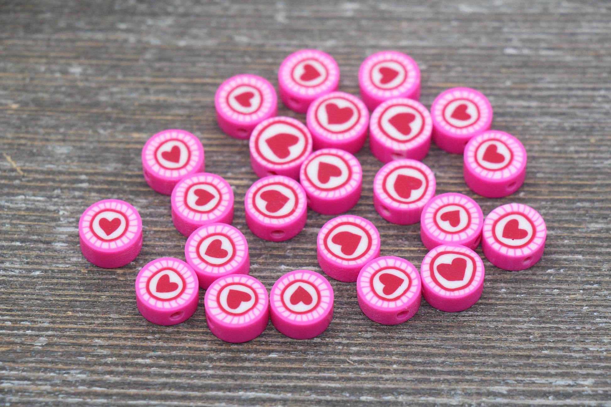 Valentine's Heart Polymer Clay Beads, Pink Heart Clay Beads, Bracelet Beads, Jewelry Beads, Beads for Bracelet #53