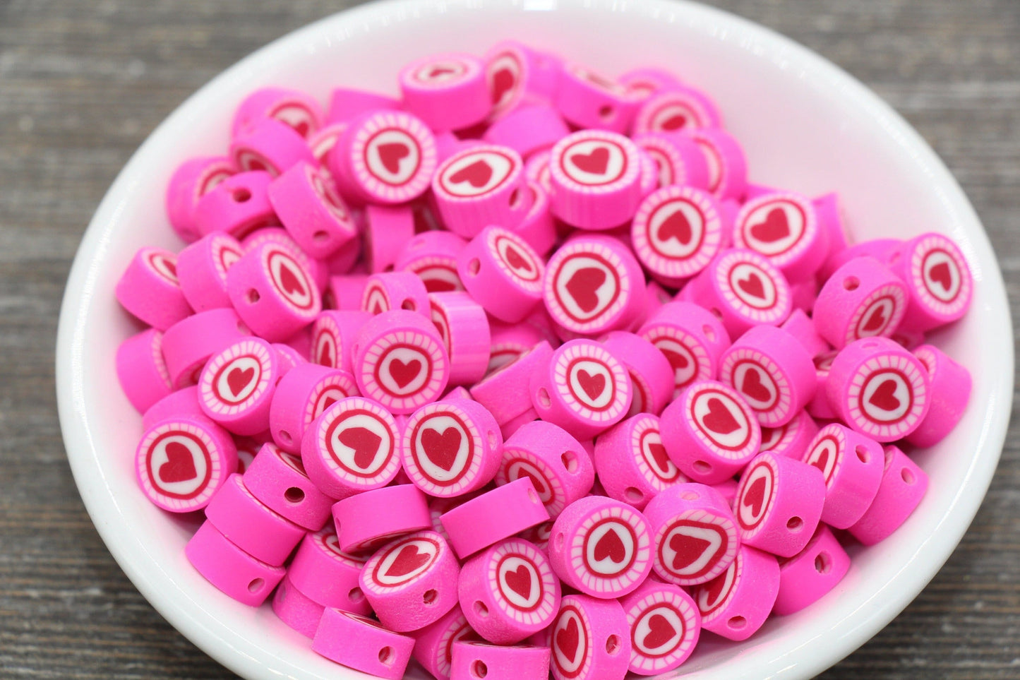 Valentine's Heart Polymer Clay Beads, Pink Heart Clay Beads, Bracelet Beads, Jewelry Beads, Beads for Bracelet #53