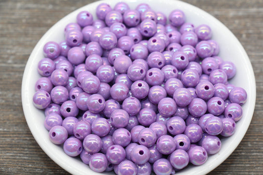 8mm Dark Purple AB Gumball Beads, Iridescent Acrylic Loose Beads, Solid Bubblegum Beads, Chunky Beads, Glossy Smooth Round Beads #1803