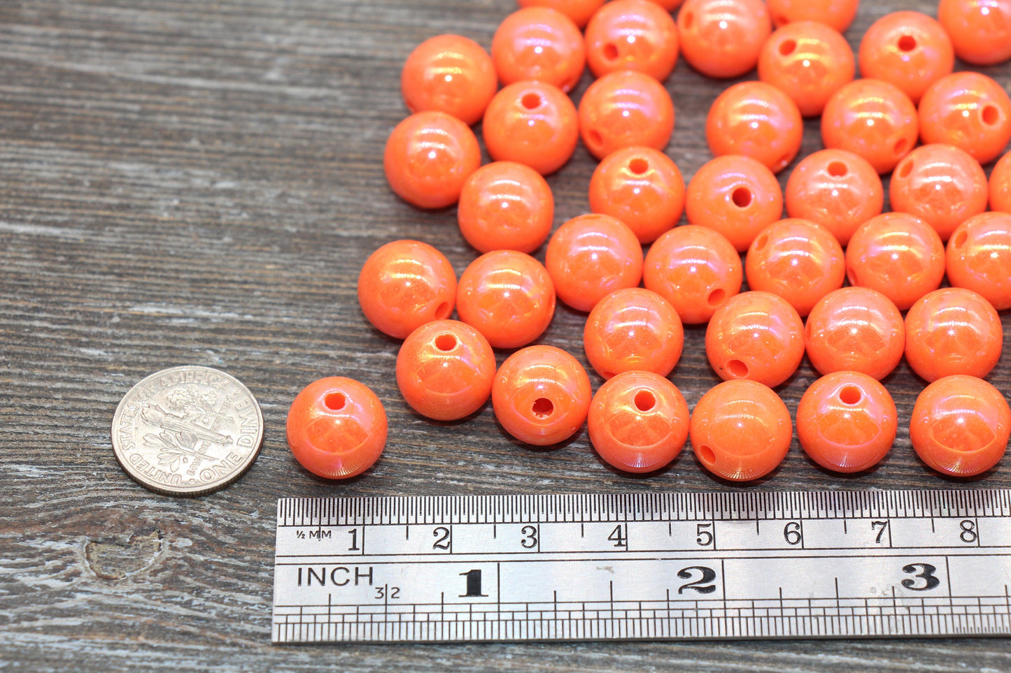 12mm Orange AB Gumball Beads, Iridescent Orange Acrylic Loose Beads, Solid Bubblegum Beads, Chunky Beads, Smooth Round Plastic Beads #1807