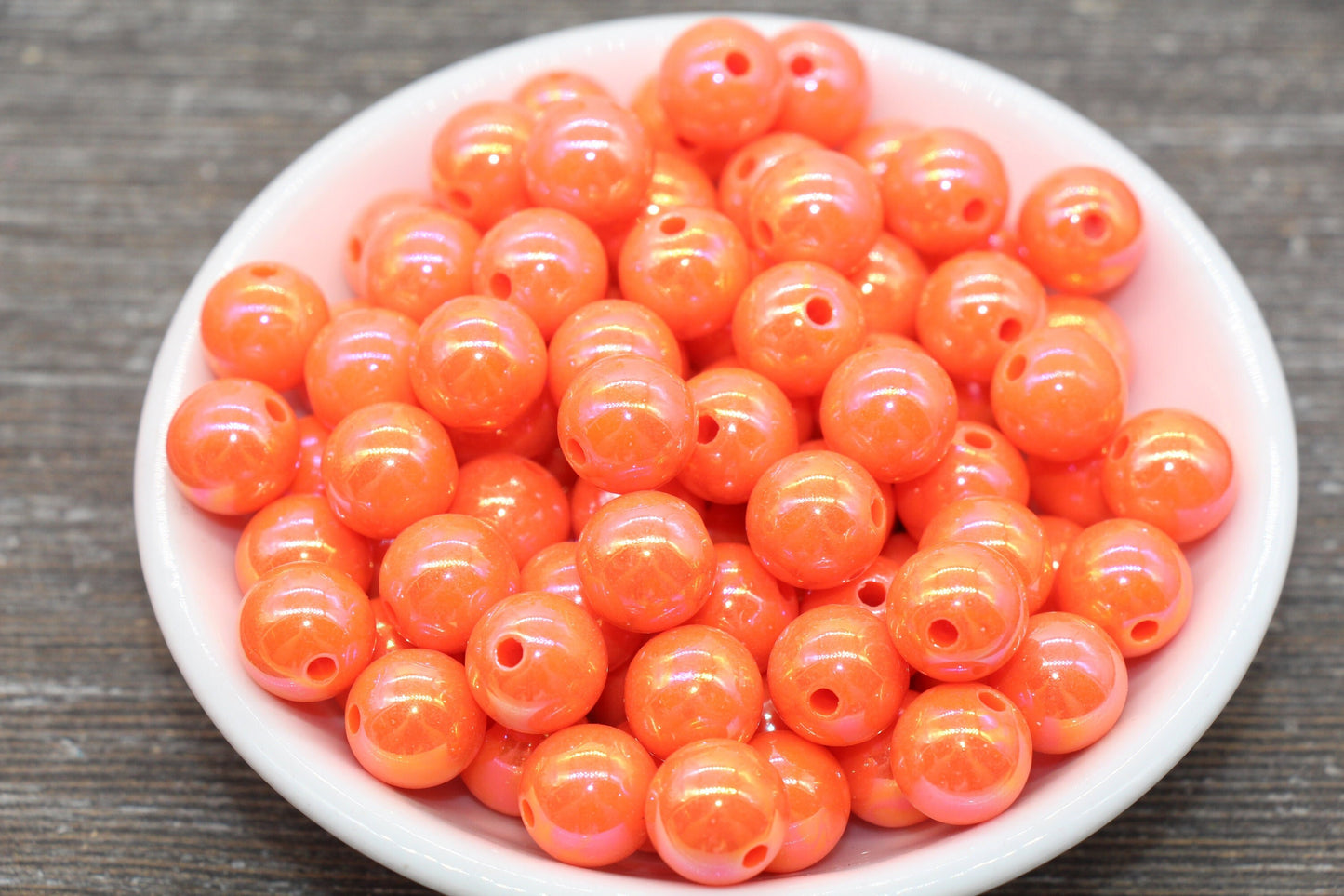 12mm Orange AB Gumball Beads, Iridescent Orange Acrylic Loose Beads, Solid Bubblegum Beads, Chunky Beads, Smooth Round Plastic Beads #1807