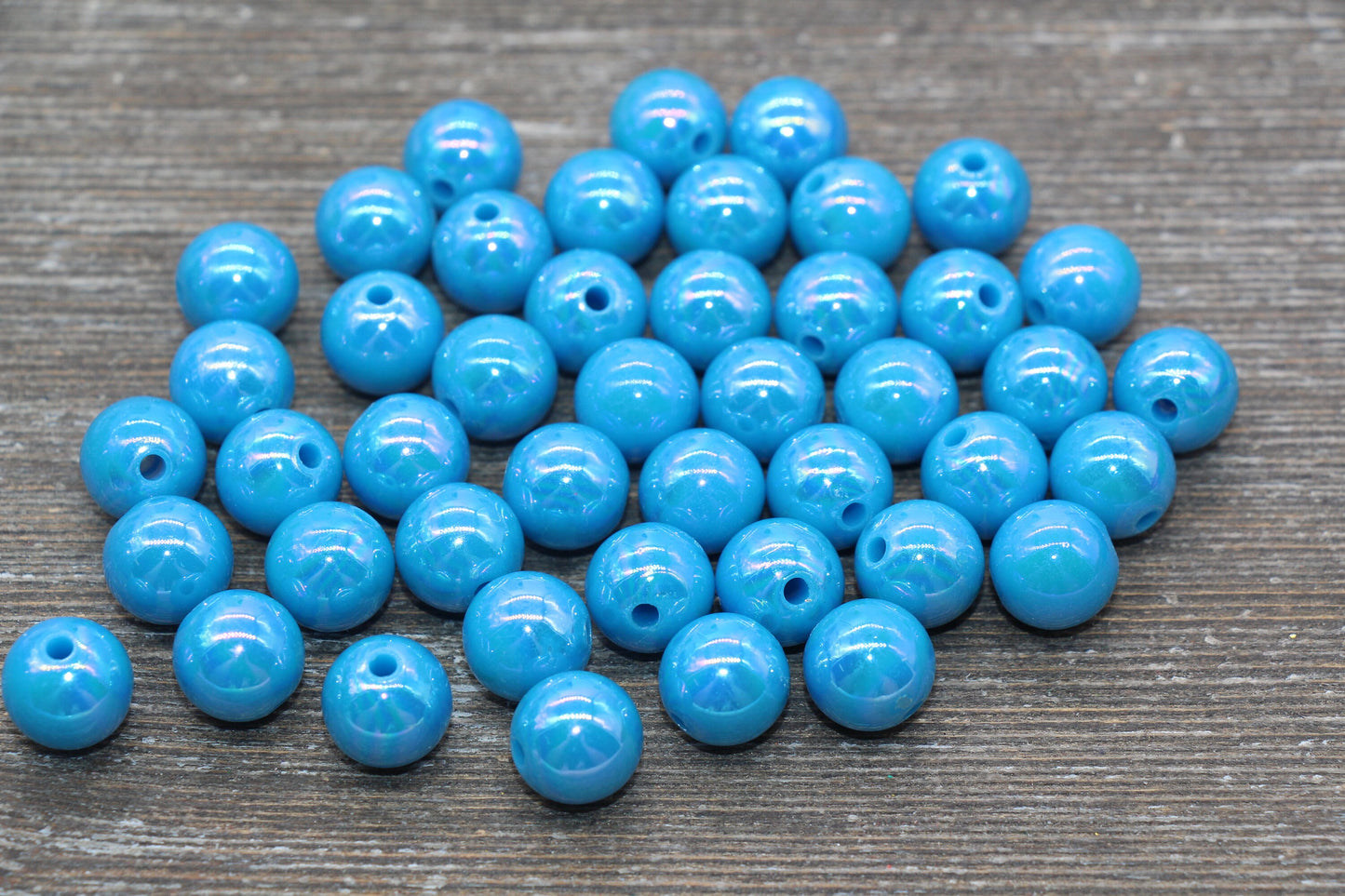 12mm Blue AB Gumball Beads, Iridescent Blue Acrylic Loose Beads, Solid Bubblegum Beads, Chunky Beads, Smooth Round Plastic Beads #1808