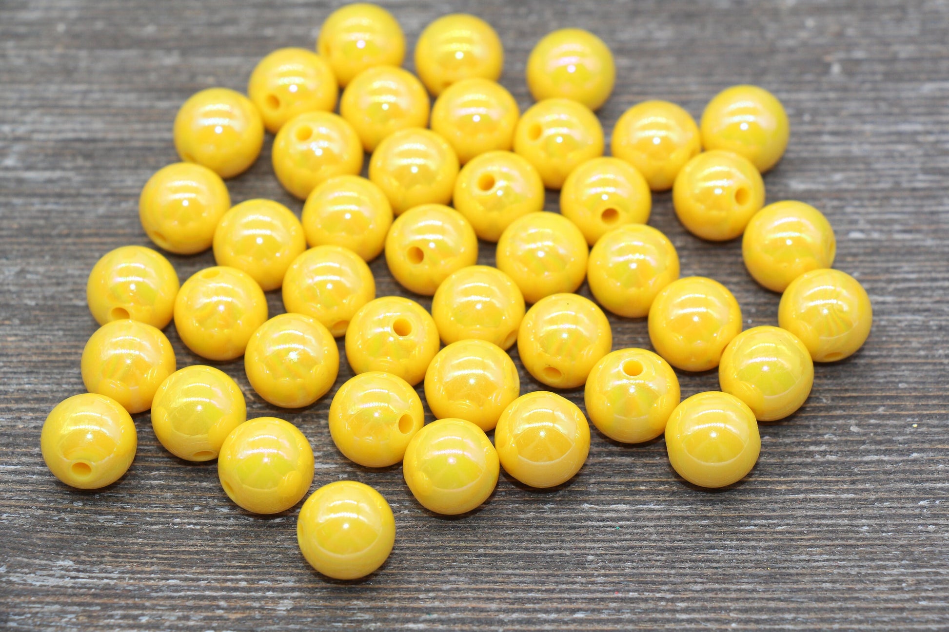 12mm Golden Yellow AB Gumball Beads, Iridescent Acrylic Loose Beads, Solid Bubblegum Beads, Chunky Beads, Smooth Round Plastic Beads #1811