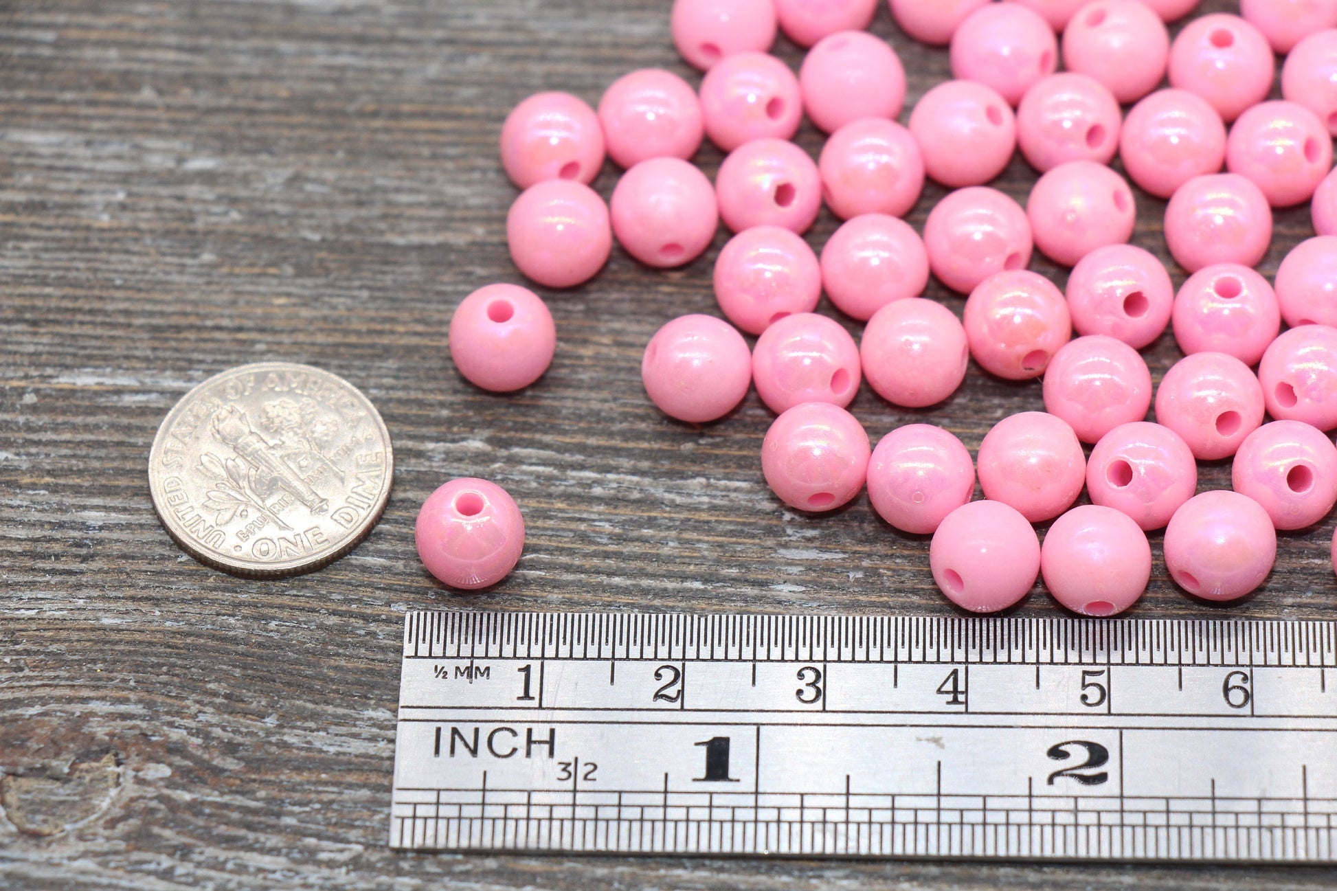 8mm Pink AB Gumball Beads, Iridescent Pink Acrylic Loose Beads, Solid Bubblegum Beads, Chunky Beads, Glossy Smooth Round Beads #1813