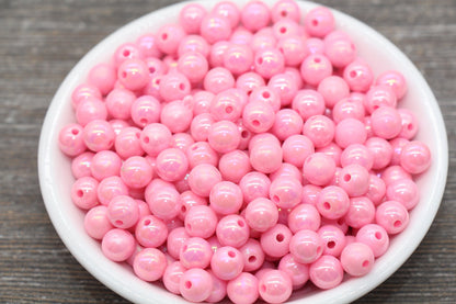 8mm Pink AB Gumball Beads, Iridescent Pink Acrylic Loose Beads, Solid Bubblegum Beads, Chunky Beads, Glossy Smooth Round Beads #1813