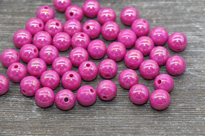 12mm Magenta Pink AB Gumball Beads, Iridescent Acrylic Loose Beads, Solid Bubblegum Beads, Chunky Beads, Glossy Smooth Round Beads #1816