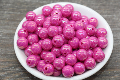 12mm Magenta Pink AB Gumball Beads, Iridescent Acrylic Loose Beads, Solid Bubblegum Beads, Chunky Beads, Glossy Smooth Round Beads #1816