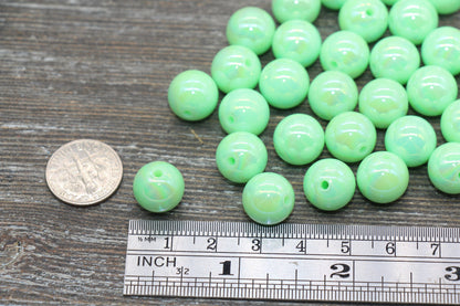 12mm Mint Green AB Gumball Beads, Iridescent Green Acrylic Loose Beads, Solid Bubblegum Beads, Chunky Beads, Glossy Smooth Round Beads #1817