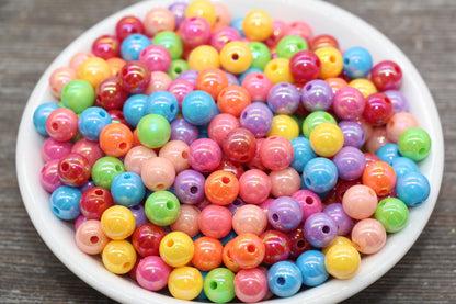 8mm Multicolor AB Gumball Beads, Iridescent Mix Acrylic Loose Beads, Solid Bubblegum Beads, Chunky Beads, Smooth Round Plastic Beads #1820