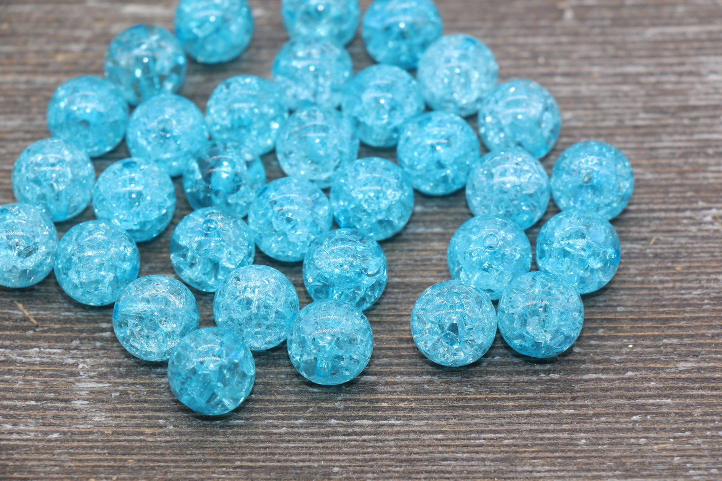 12mm Blue Crackle Gumball Beads, Acrylic Crackle Loose Beads, Bubblegum Beads, Chunky Beads, Smooth Round Plastic Beads #1825