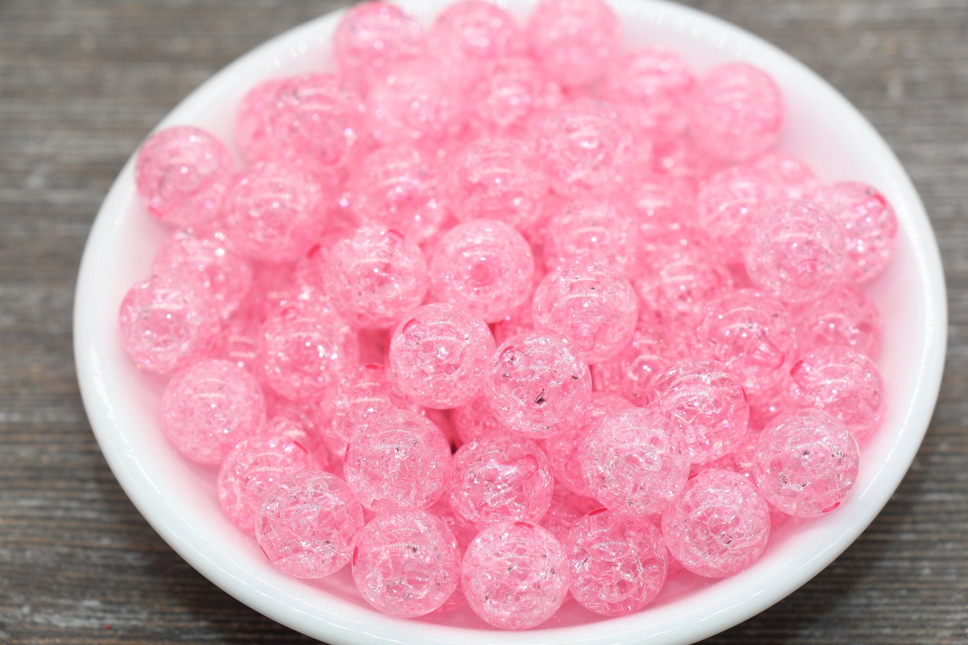 12mm Pink Crackle Gumball Beads, Acrylic Crackle Loose Beads, Bubblegum Beads, Chunky Beads, Smooth Round Plastic Beads #1827