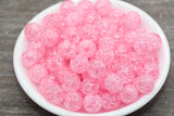 12mm Pink Crackle Gumball Beads, Acrylic Crackle Loose Beads, Bubblegum Beads, Chunky Beads, Smooth Round Plastic Beads #1827