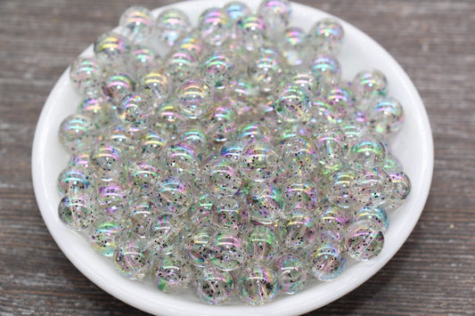 10mm Iridescent Translucent Beads with Glitter, Shinny Bubblegum Beads, Sparkle Chunky Beads, Smooth Round Plastic Beads #1830