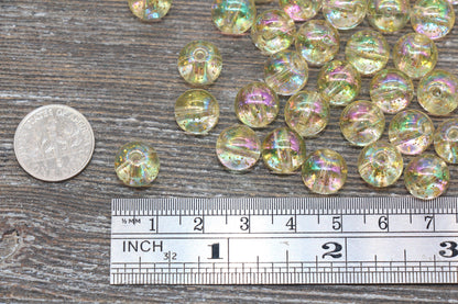 10mm Iridescent Translucent Yellow Beads with Glitter, Shinny Bubblegum Beads, Sparkle Chunky Beads, Smooth Round Plastic Beads #1835