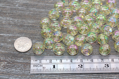 12mm Iridescent Translucent Yellow Beads with Glitter, Shinny Bubblegum Beads, Sparkle Chunky Beads, Smooth Round Plastic Beads #1843