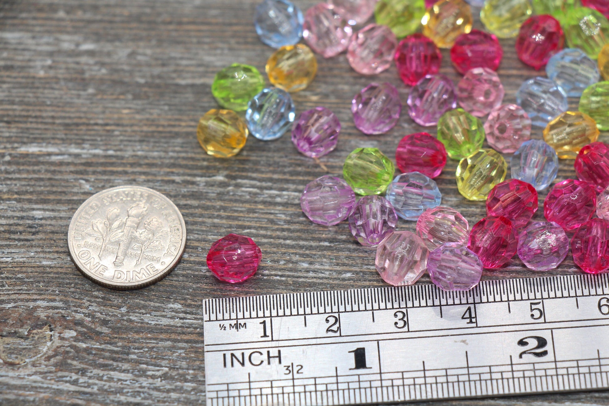 8mm Multicolor Transparent Faceted Beads, Hexagon Faceted Acrylic Loose Beads, Bubblegum Beads, Chunky Beads, Crystal Look Beads #1846