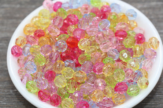 8mm Multicolor Transparent Faceted Beads, Hexagon Faceted Acrylic Loose Beads, Bubblegum Beads, Chunky Beads, Crystal Look Beads #1846