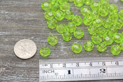 8mm Green Transparent Faceted Beads, Hexagon Faceted Acrylic Loose Beads, Bubblegum Beads, Chunky Beads, Crystal Look Beads #1851