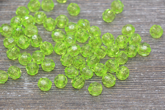 8mm Green Transparent Faceted Beads, Hexagon Faceted Acrylic Loose Beads, Bubblegum Beads, Chunky Beads, Crystal Look Beads #1851