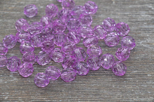 10mm Orchid Transparent Faceted Beads, Purple Hexagon Faceted Acrylic Loose Beads, Bubblegum Beads, Chunky Beads, Crystal Look Beads#1854