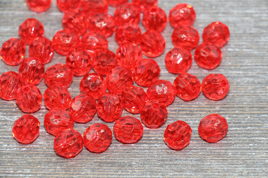 10mm Red Transparent Faceted Beads, Red Hexagon Faceted Acrylic Loose Beads, Bubblegum Beads, Chunky Beads, Crystal Look Beads#1855