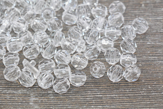 10mm Clear Transparent Faceted Beads, Clear Hexagon Faceted Acrylic Beads, Bubblegum Beads, Chunky Beads, Clear Crystal Look Beads#1857