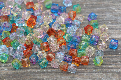 8mm Square Ombre Beads, Multicolor Translucent Square Faceted Beads, Cube Beads, Chunky Beads, Crystal Look Beads #1859