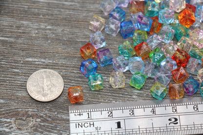 8mm Square Ombre Beads, Multicolor Translucent Square Faceted Beads, Cube Beads, Chunky Beads, Crystal Look Beads #1859