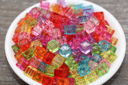 7mm Multicolor Square Beads, Mix Cube Translucent Beads, Cube Beads, Chunky Beads, Crystal Look Beads #1871