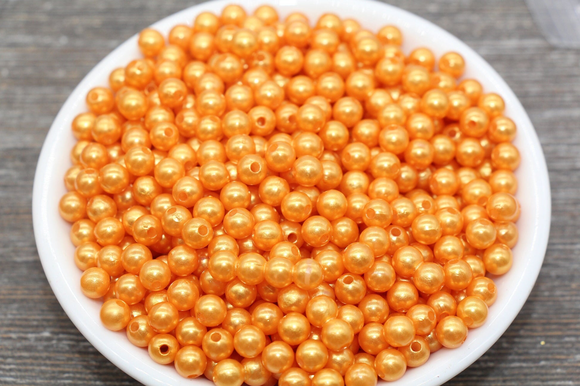 6mm Golden Orange Faux Pearl Beads, Faux Pearl Gumball Beads, Imitation Pearl Beads, Chunky Beads, Smooth Plastic Round Beads #1876