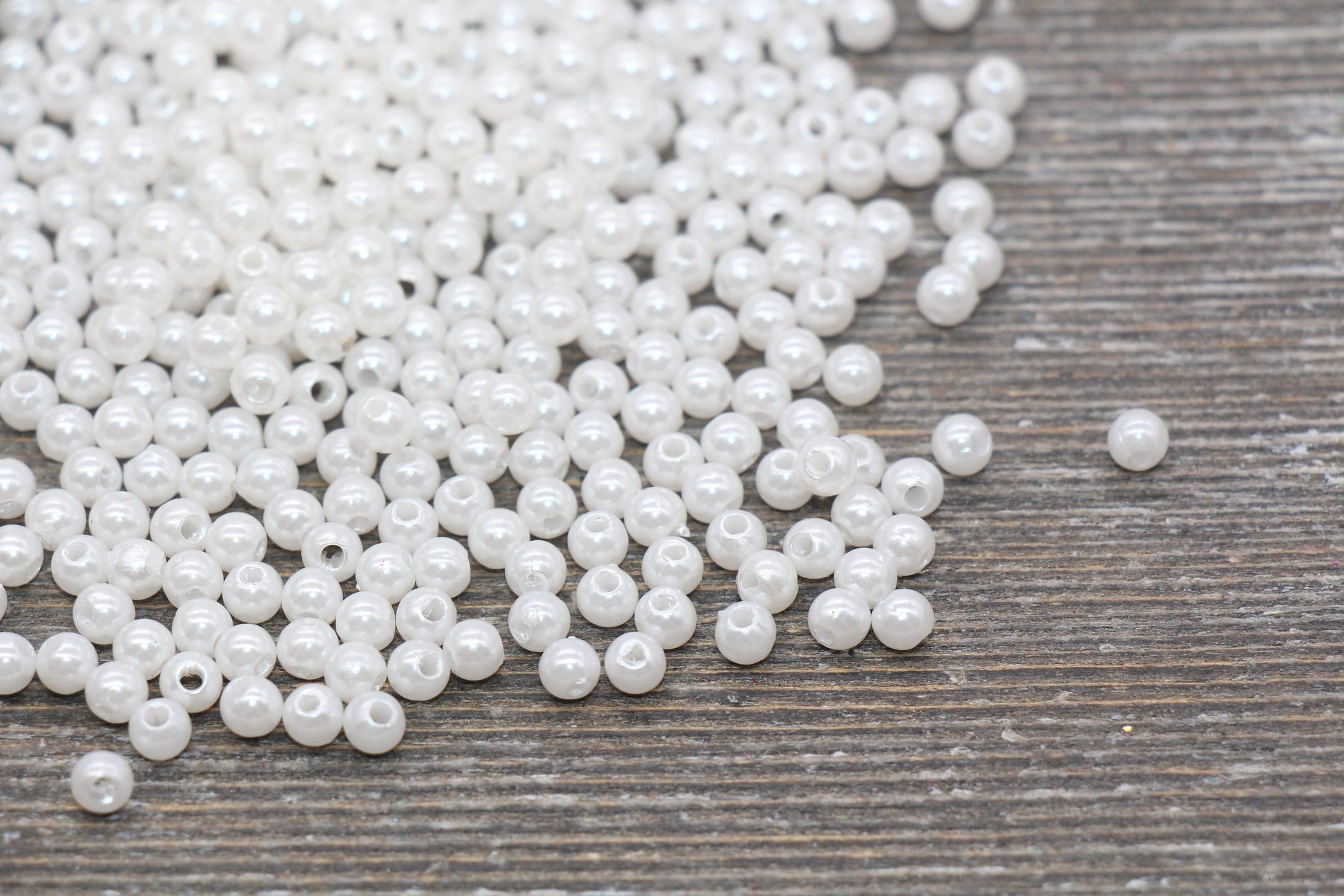 4mm White Faux Pearl Beads, Faux Pearl Gumball Beads, Imitation Pearl Beads, Chunky Beads, Smooth Plastic Round Beads #1880