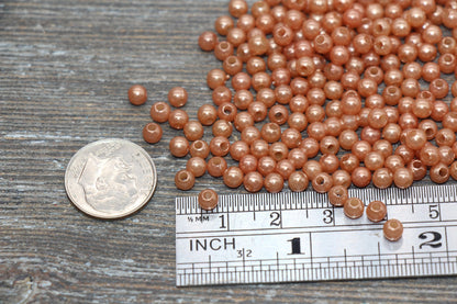 4mm Brown Orange Faux Pearl Beads, Faux Pearl Gumball Beads, Imitation Pearl Beads, Chunky Beads, Smooth Plastic Round Beads #1883