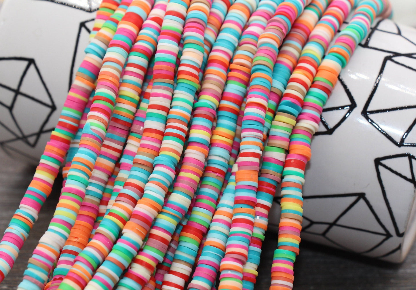 6mm Multicolored Heishi Beads, Polymer Clay Disc Beads, African Disc Beads, Wholesale Vinyl Heishi, 16 inch Strand #14