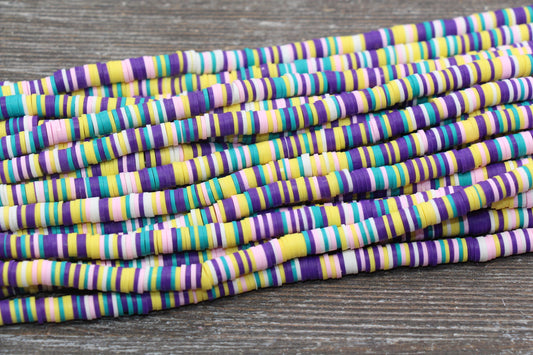 6mm Multicolored Heishi Beads, Polymer Clay Disc Beads, African Disc Beads, Wholesale Vinyl Heishi, 16 inch Strand #366