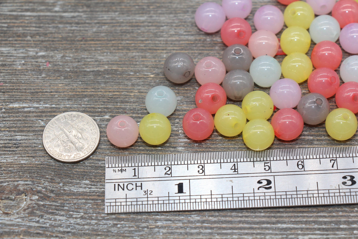 10mm Multicolor Jelly Gumball Beads, Round Acrylic Loose Beads, Bubblegum Beads, Chunky Beads, Smooth Plastic Round Beads #1892