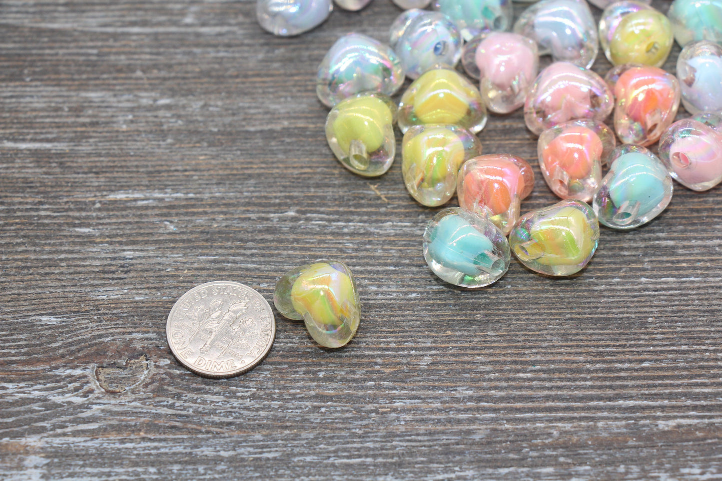 Iridescent Heart Beads, Multicolor AB Heart Beads, Heart Chunky Acrylic Beads, Bracelet Making Jewelry Finding #1901