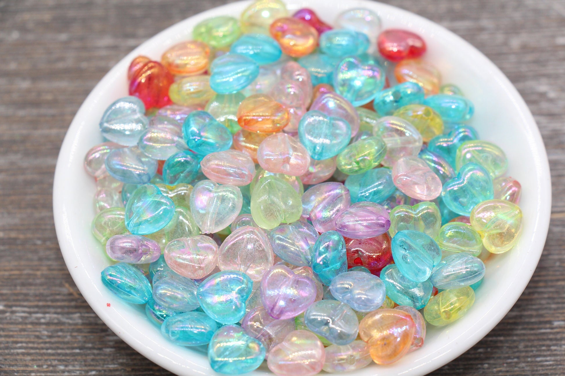 Iridescent Heart Beads, Transparent Mix Heart Beads, Multicolor Heart Beads, Acrylic Heart Beads, Bracelet Making Jewelry Finding #1911