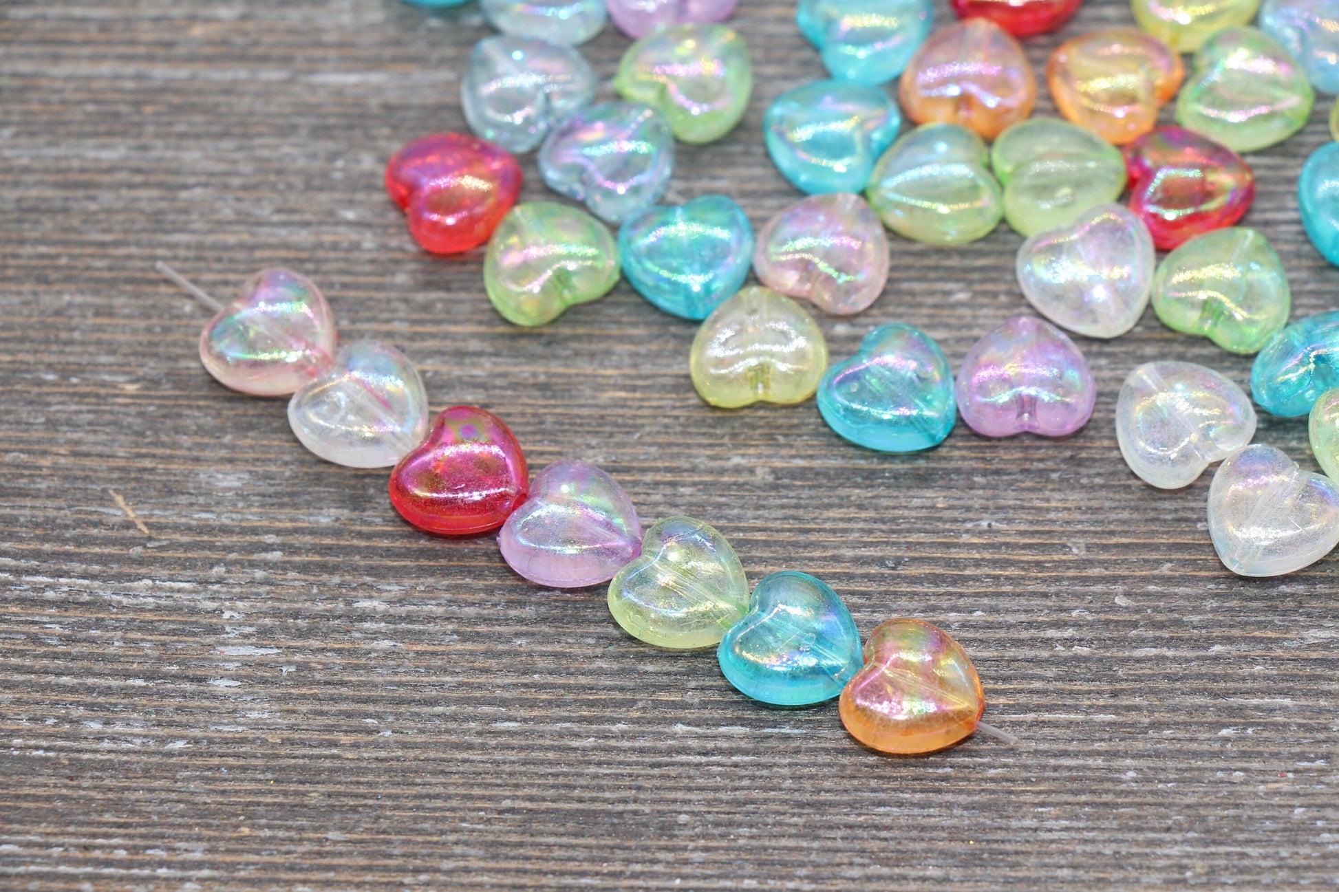 Iridescent Heart Beads, Transparent Mix Heart Beads, Multicolor Heart Beads, Acrylic Heart Beads, Bracelet Making Jewelry Finding #1911